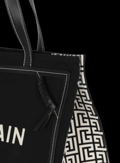 Women Balmain B-Army 42 Monogrammed Canvas And Smooth Leather Tote Bag