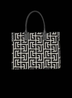 Women Balmain B-Army 42 Monogrammed Jacquard And Leather Tote Bag