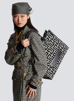 Women Balmain B-Army 42 Monogrammed Jacquard And Leather Tote Bag