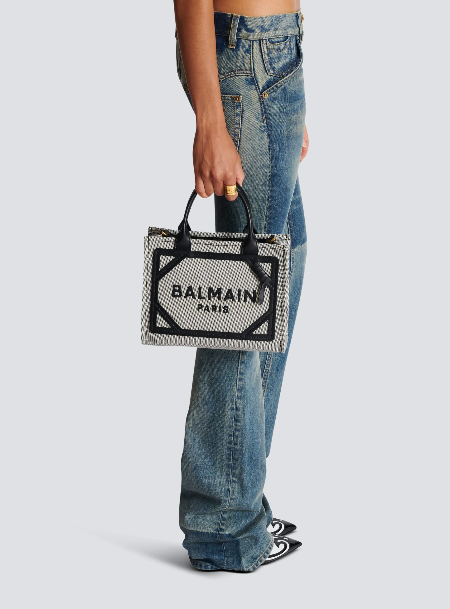 Women Balmain B-Army Canvas And Leather Tote Bag