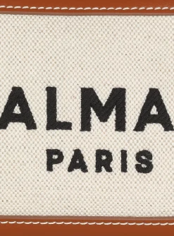 Women Balmain B-Army Canvas Clutch Bag With Leather Inserts