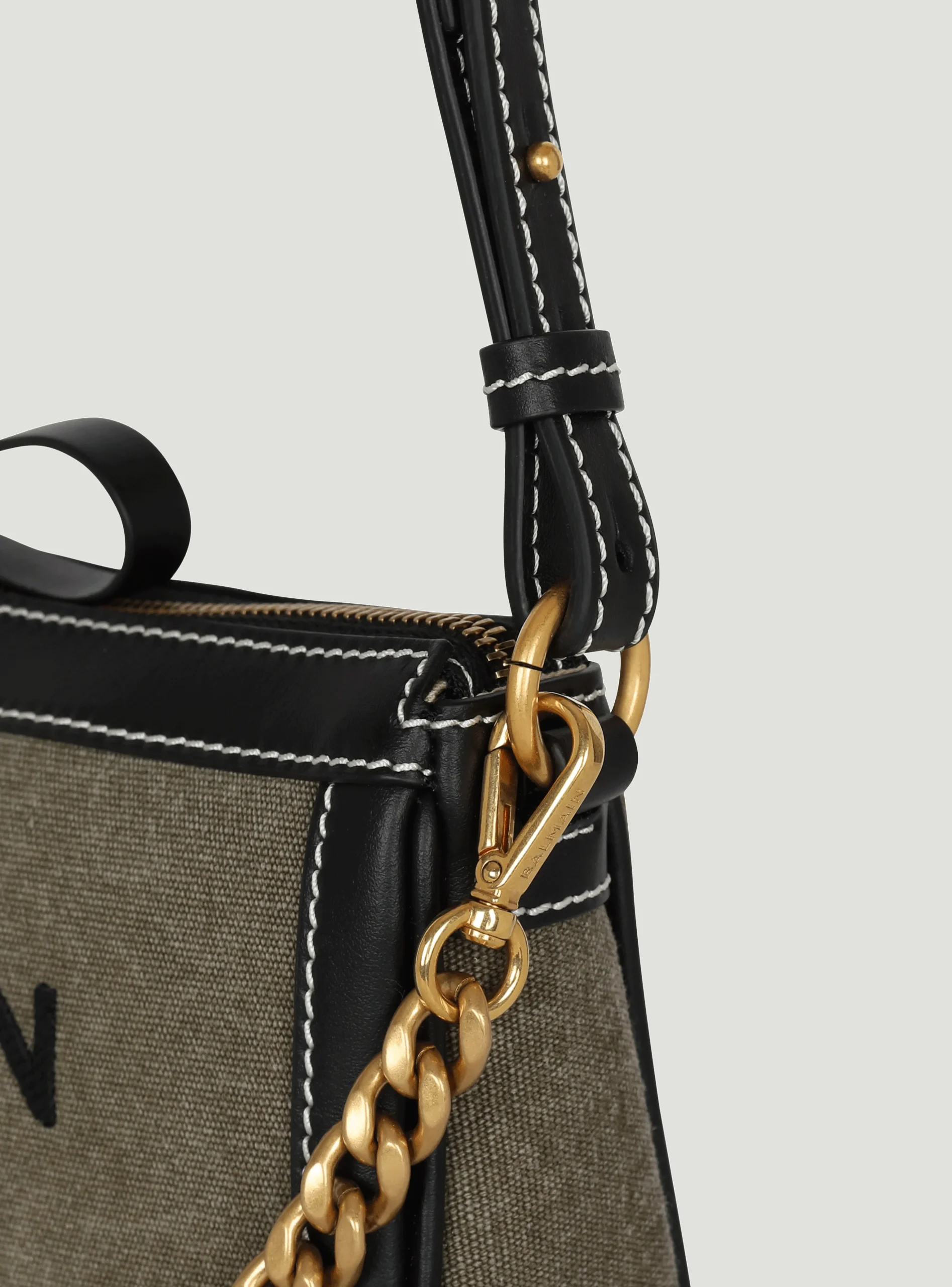 Women Balmain B-Army Canvas Clutch Bag With Leather Inserts