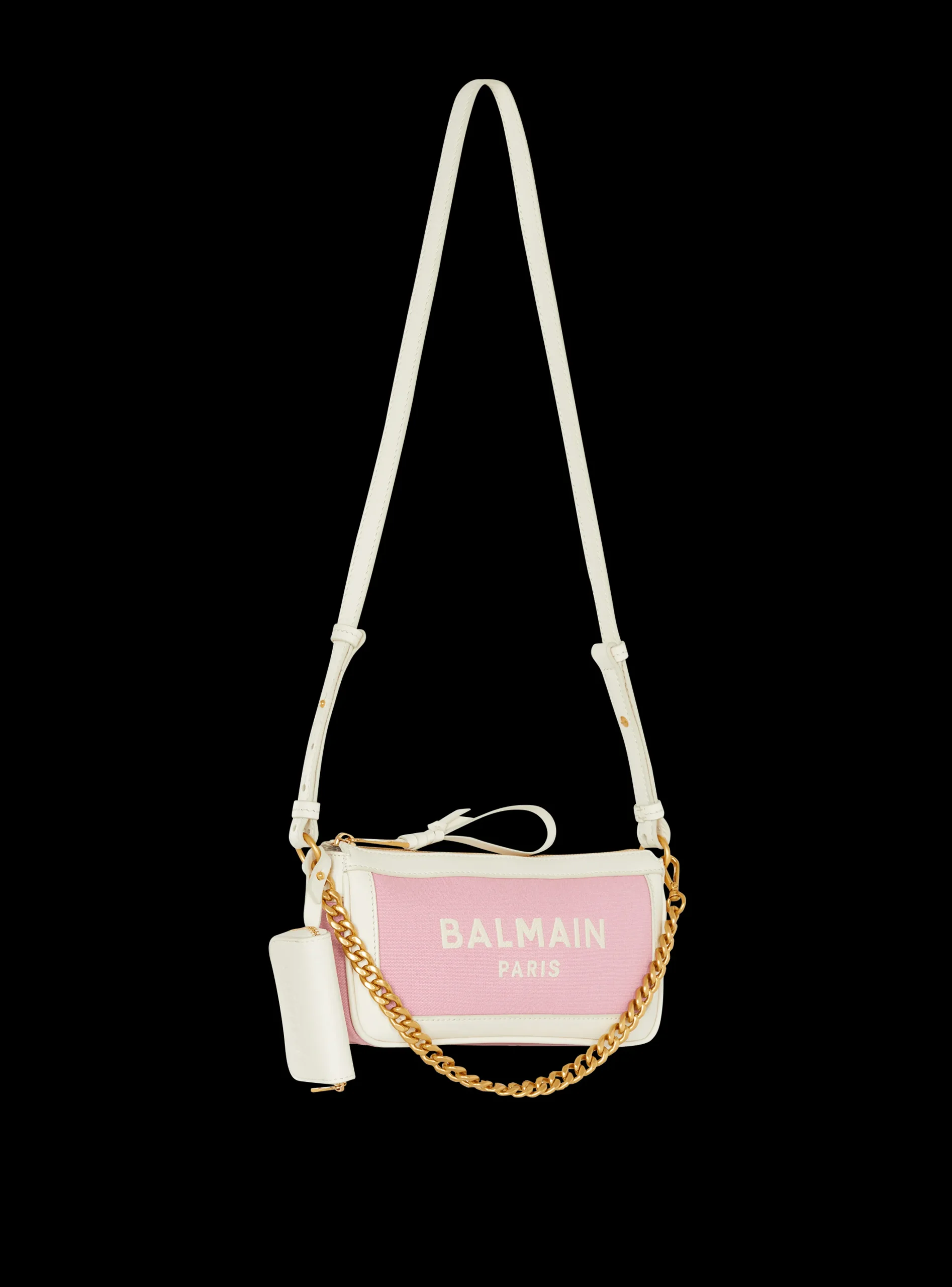 Women Balmain B-Army Chain Pouch In Canvas And Leather