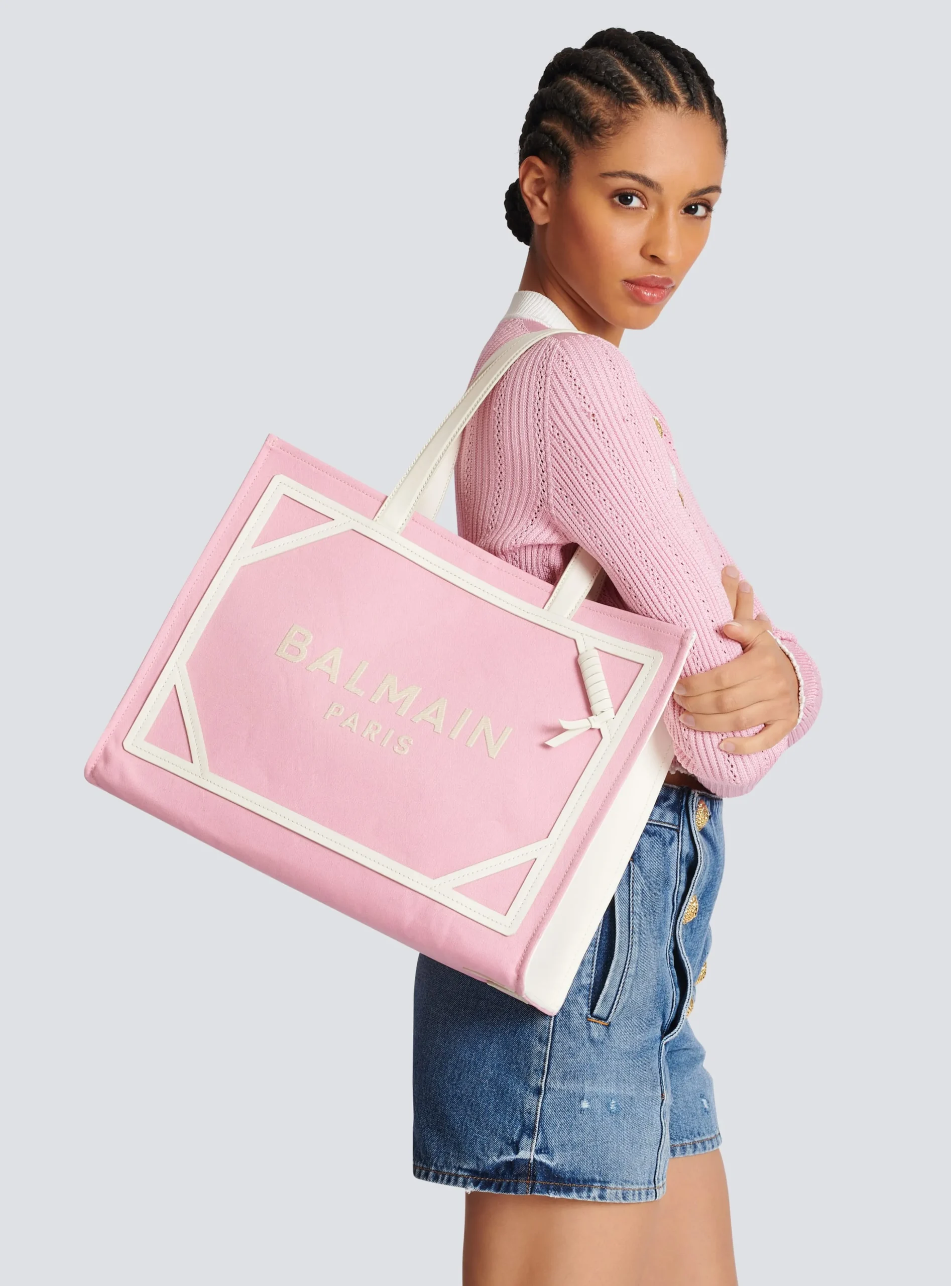 Women Balmain B-Army Medium Canvas And Leather Tote Bag