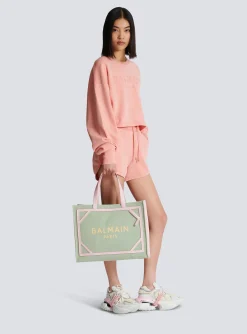 Women Balmain B-Army Medium Canvas And Leather Tote Bag