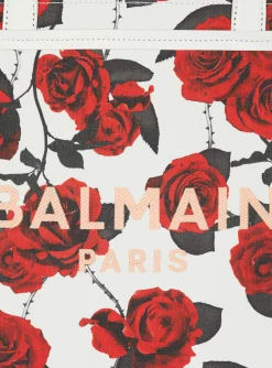 Women Balmain B-Army Medium Canvas Tote Bag With A Roses Print