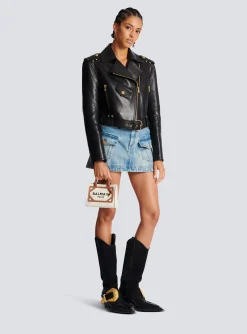 Women Balmain B-Army Mini Canvas Shopping Bag With Leather Inserts