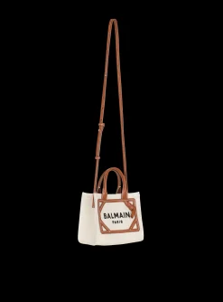 Women Balmain B-Army Mini Canvas Shopping Bag With Leather Inserts