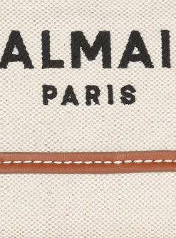 Women Balmain B-Army Mini Canvas Shopping Bag With Leather Inserts