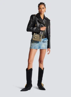Women Balmain B-Army Mini Canvas Shopping Bag With Leather Inserts