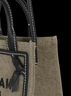 Women Balmain B-Army Mini Canvas Shopping Bag With Leather Inserts