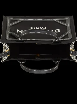 Women Balmain B-Army Monogrammed Canvas And Smooth Leather Tote Bag