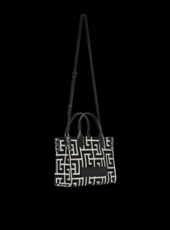 Women Balmain B-Army Monogrammed Jacquard And Leather Tote Bag