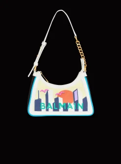 Women Balmain B-Army Shoulder Bag In Calfskin And Printed Postcard Canvas