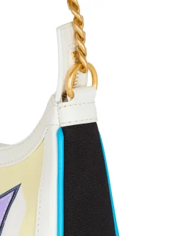 Women Balmain B-Army Shoulder Bag In Calfskin And Printed Postcard Canvas