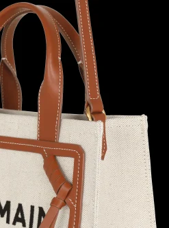Women Balmain B-Army Small Canvas Shopping Bag With Leather Inserts