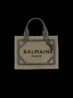 Women Balmain B-Army Small Canvas Shopping Bag With Leather Inserts