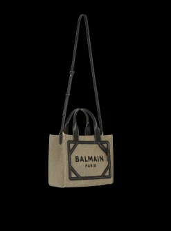 Women Balmain B-Army Small Canvas Shopping Bag With Leather Inserts