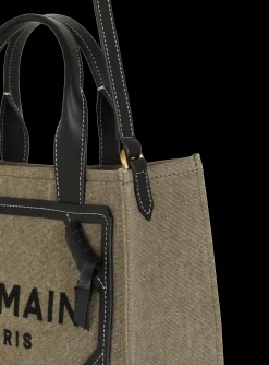 Women Balmain B-Army Small Canvas Shopping Bag With Leather Inserts