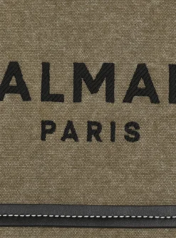 Women Balmain B-Army Small Canvas Shopping Bag With Leather Inserts
