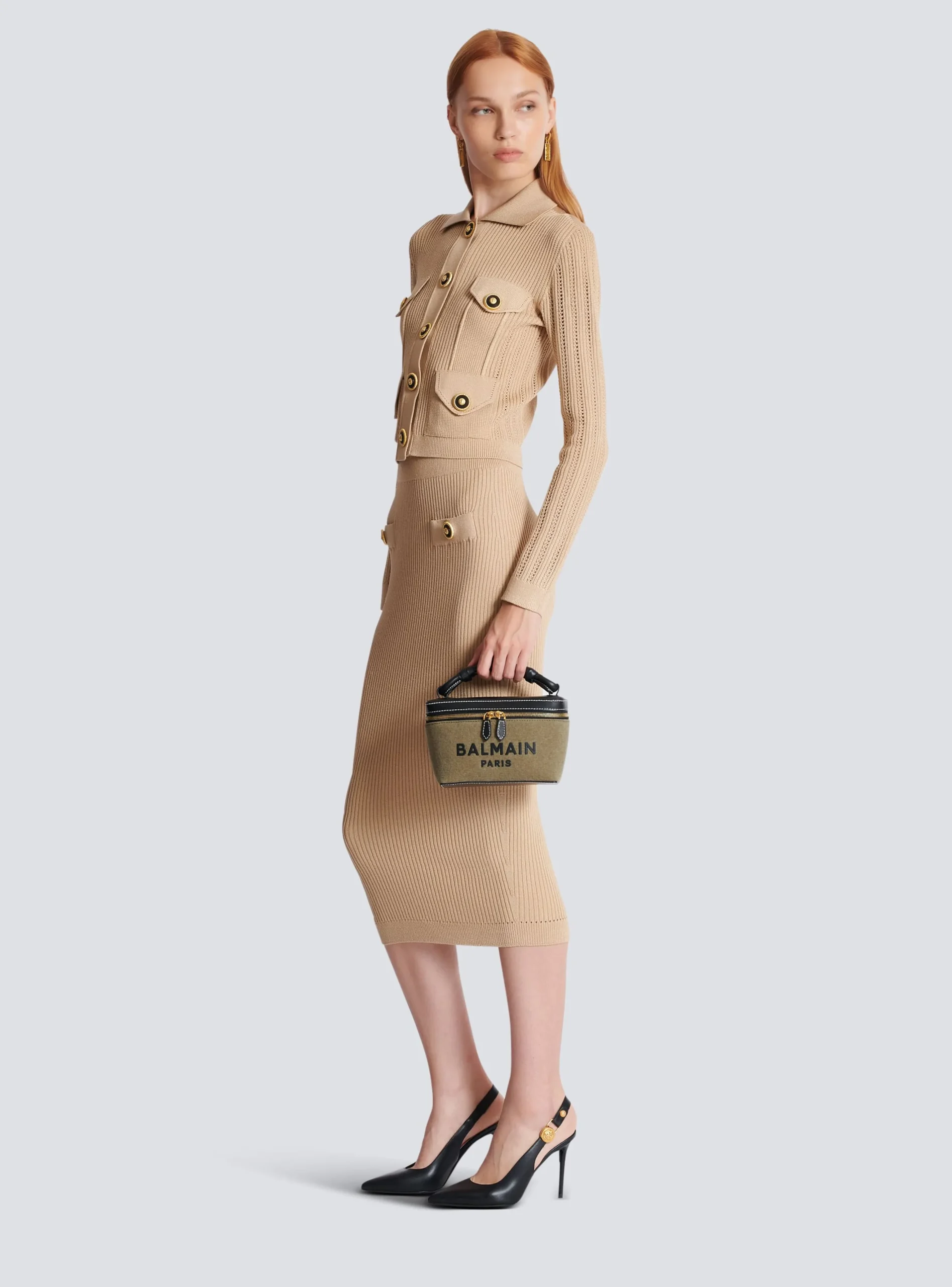 Balmain B-Army Vanity Case In Canvas And Leather