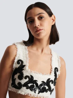 Women Balmain Baroque Strappy Tweed Top