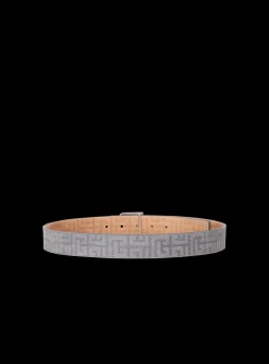 Balmain B-Belt In Perforated Monogrammed Leather