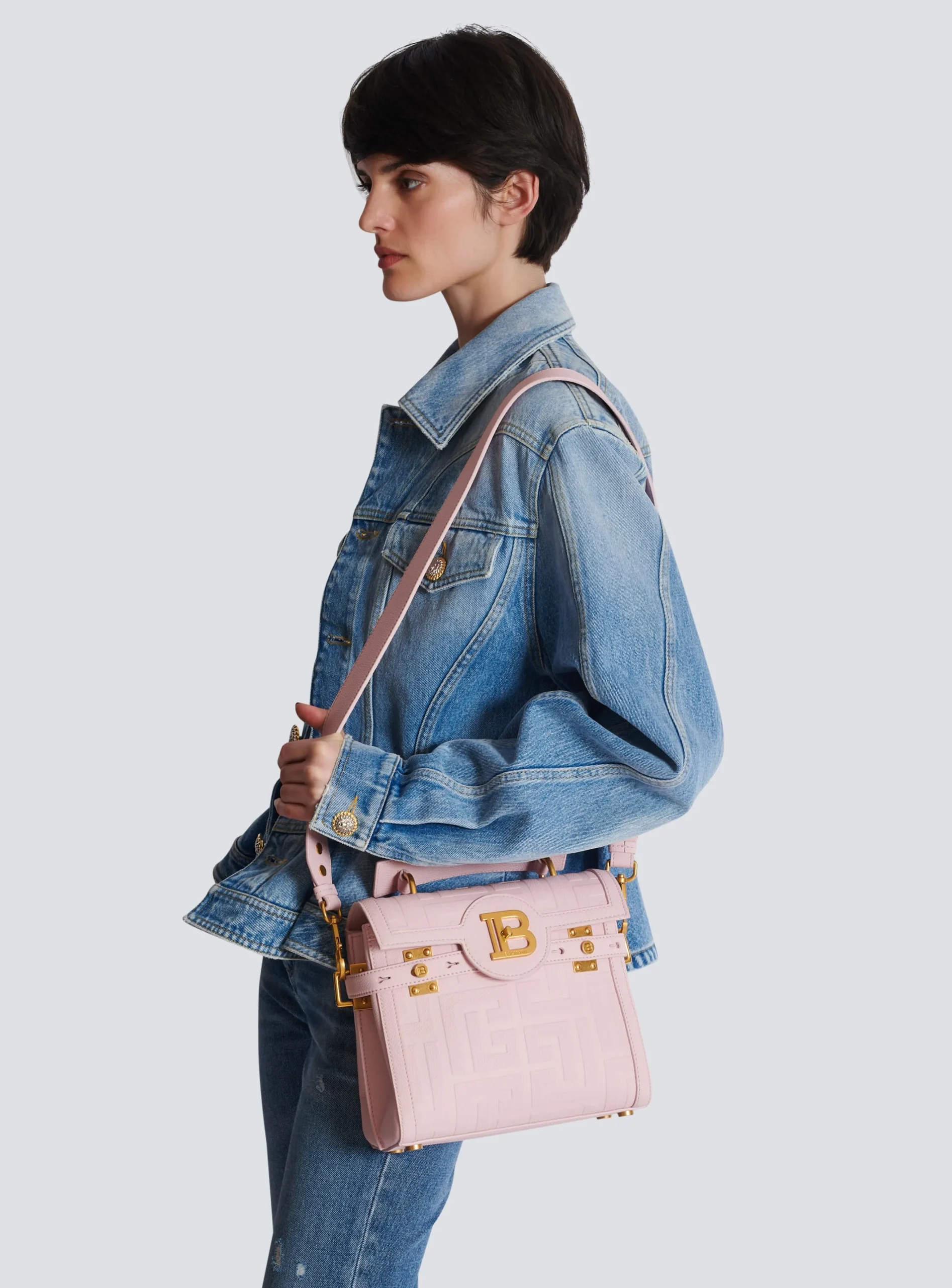 Women Balmain B-Buzz 23 Bag In Grained PB Labyrinth Leather