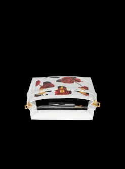 Women Balmain B-Buzz 23 Calfskin Bag With A Roses Print And Embossed Grid Motif