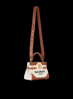 Women Balmain B-Buzz 22 Canvas Top Handle Bag With Leather Insert