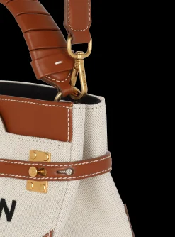 Women Balmain B-Buzz 22 Canvas Top Handle Bag With Leather Insert
