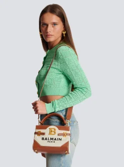 Women Balmain B-Buzz 22 Canvas Top Handle Bag With Leather Insert