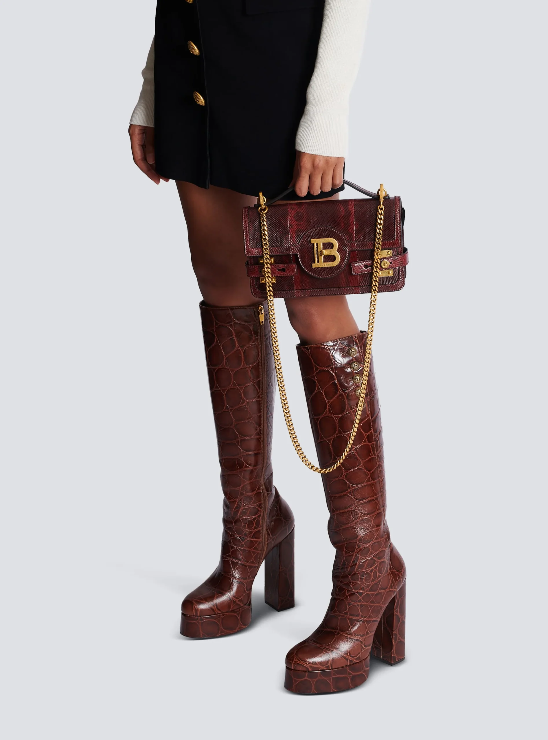 Women Balmain B-Buzz 24 Karung Leather Bag