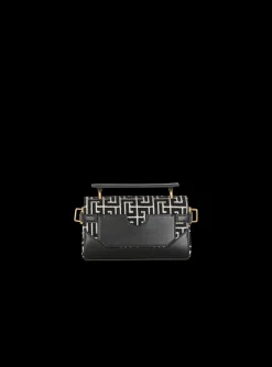 Women Balmain B-Buzz 19 Leather Bag With Jacquard Monogram