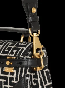 Women Balmain B-Buzz 19 Leather Bag With Jacquard Monogram