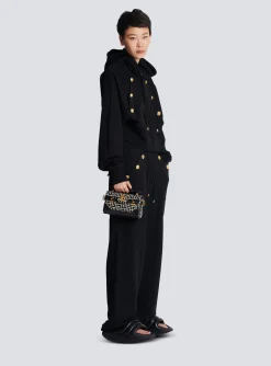 Women Balmain B-Buzz 19 Leather Bag With Jacquard Monogram