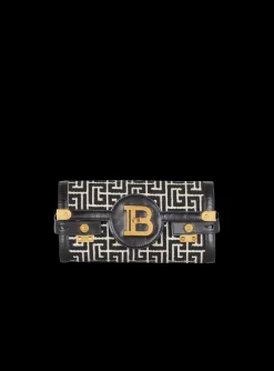 Women Balmain B-Buzz 23 Leather Clutch Bag With Jacquard Monogram