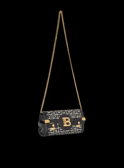 Women Balmain B-Buzz 23 Leather Clutch Bag With Jacquard Monogram