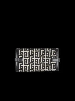 Women Balmain B-Buzz 23 Leather Clutch Bag With Jacquard Monogram