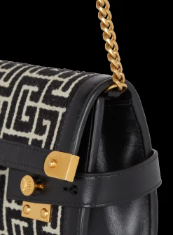 Women Balmain B-Buzz 23 Leather Clutch Bag With Jacquard Monogram