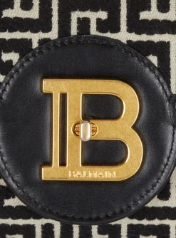 Women Balmain B-Buzz 23 Leather Clutch Bag With Jacquard Monogram