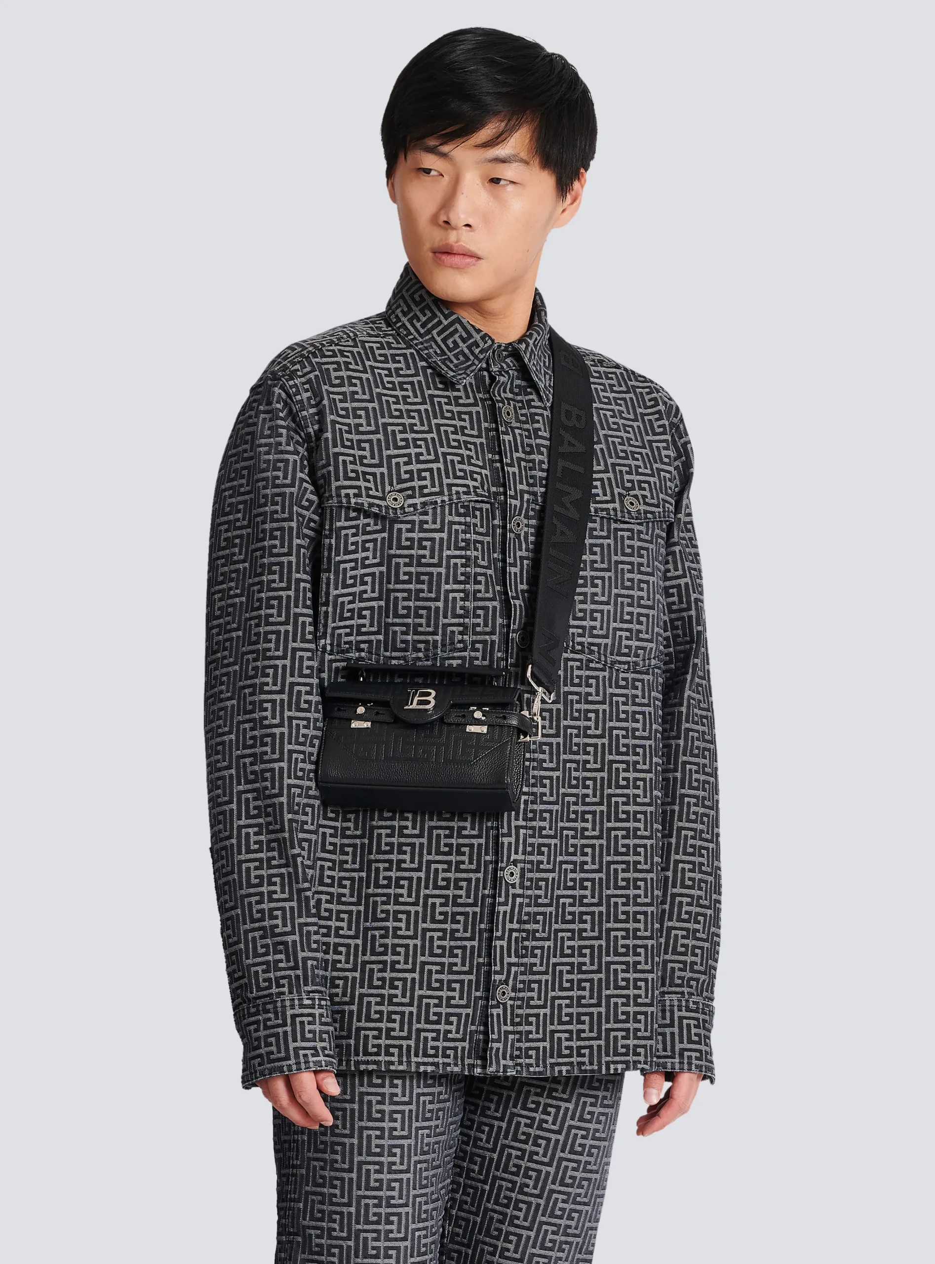 Balmain B-Buzz 19 Monogrammed Canvas And Leather Bag