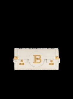 Women Balmain B-Buzz 23 Monogrammed Grained Leather Clutch