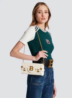 Women Balmain B-Buzz 23 Monogrammed Grained Leather Clutch
