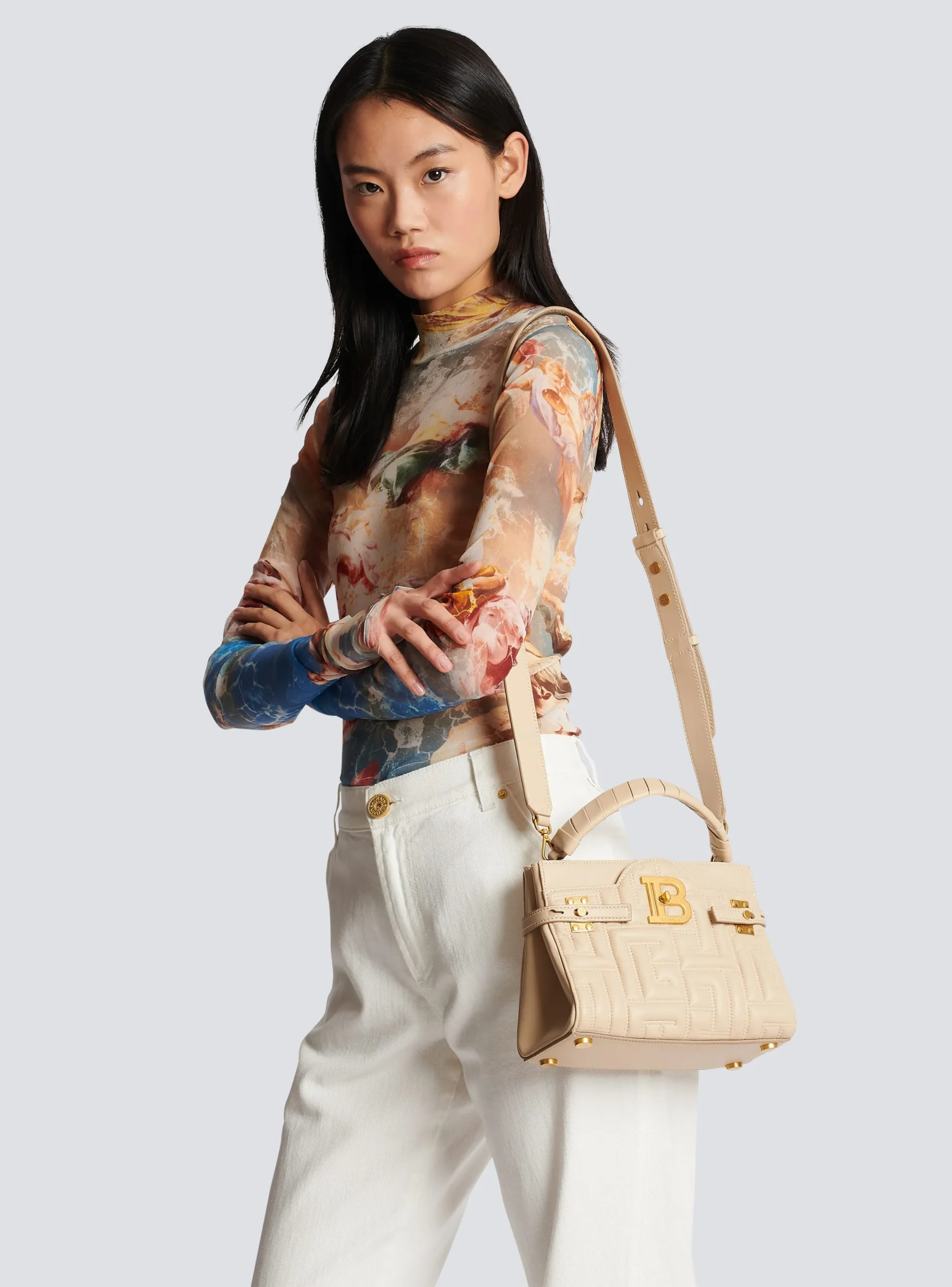 Women Balmain B-Buzz 22 Top Handle Bag In Monogram Quilted Leather