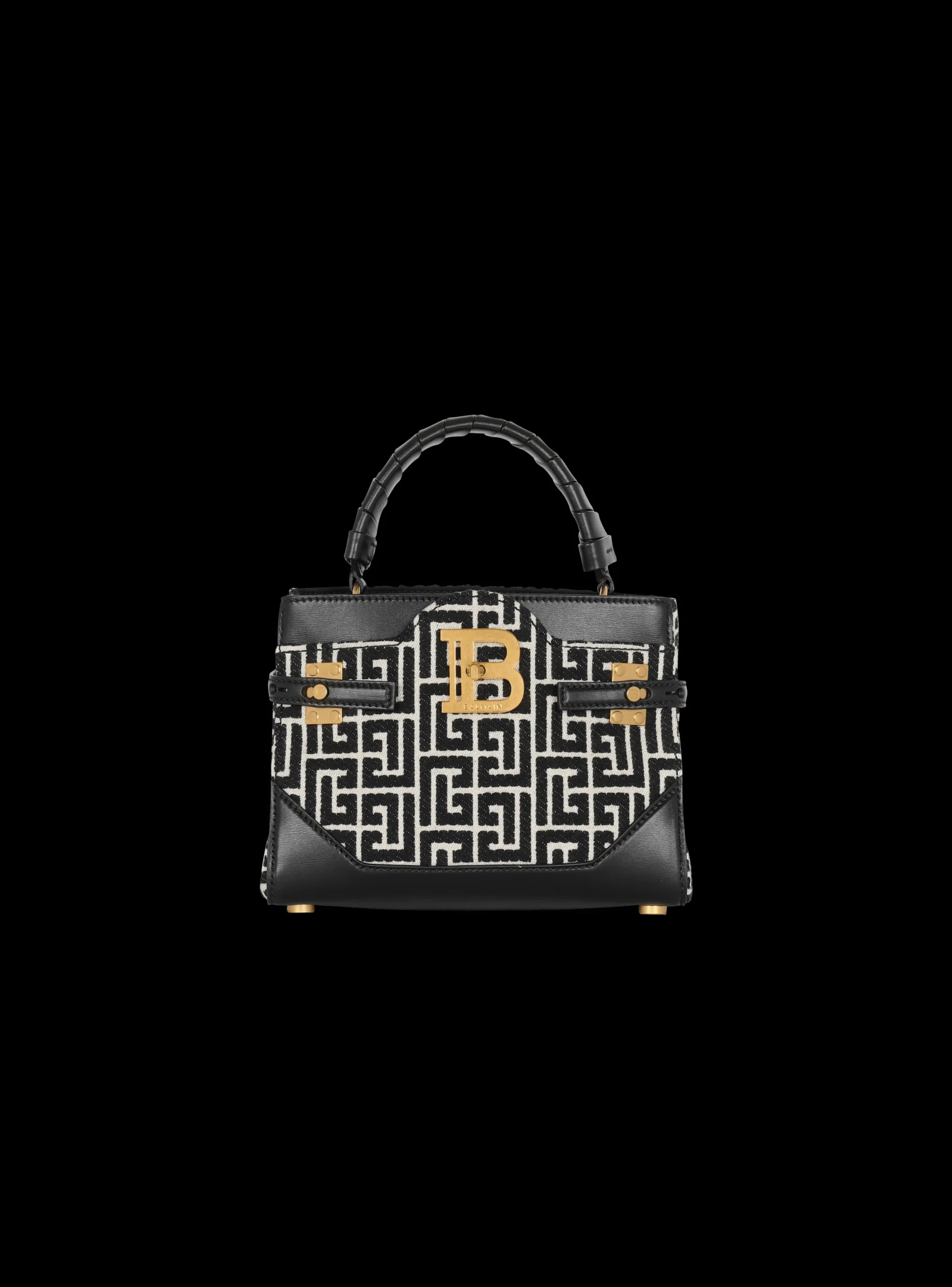 Women Balmain B-Buzz 22 Top Handle Bag In Leather With Jacquard Monogram