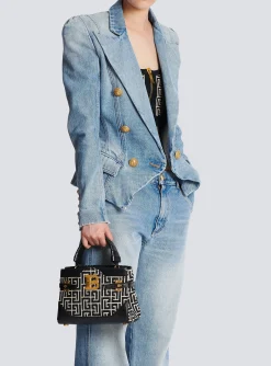 Women Balmain B-Buzz 22 Top Handle Bag In Leather With Jacquard Monogram