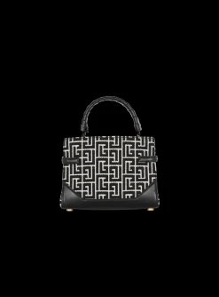 Women Balmain B-Buzz 22 Top Handle Bag In Leather With Jacquard Monogram