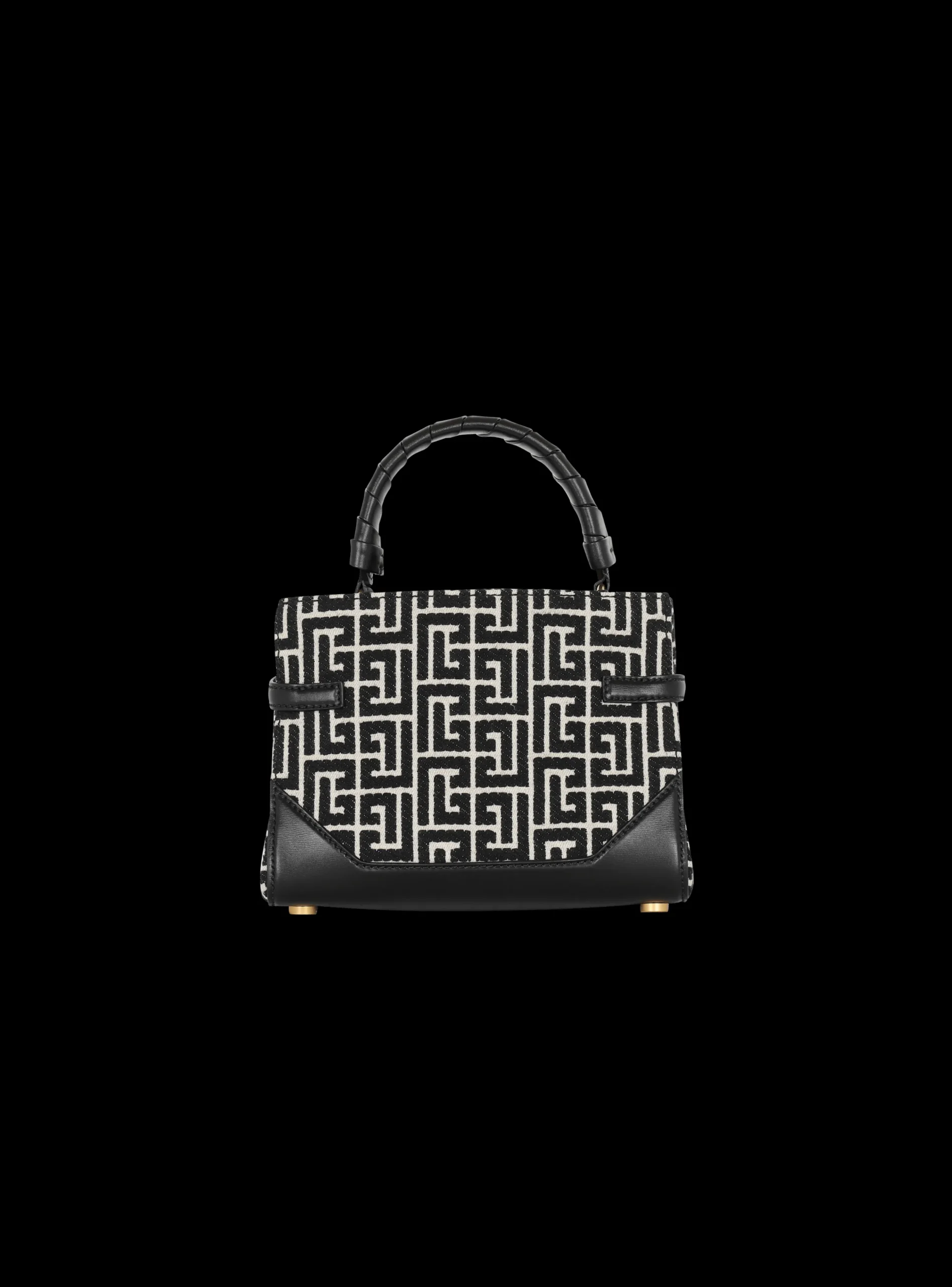 Women Balmain B-Buzz 22 Top Handle Bag In Leather With Jacquard Monogram