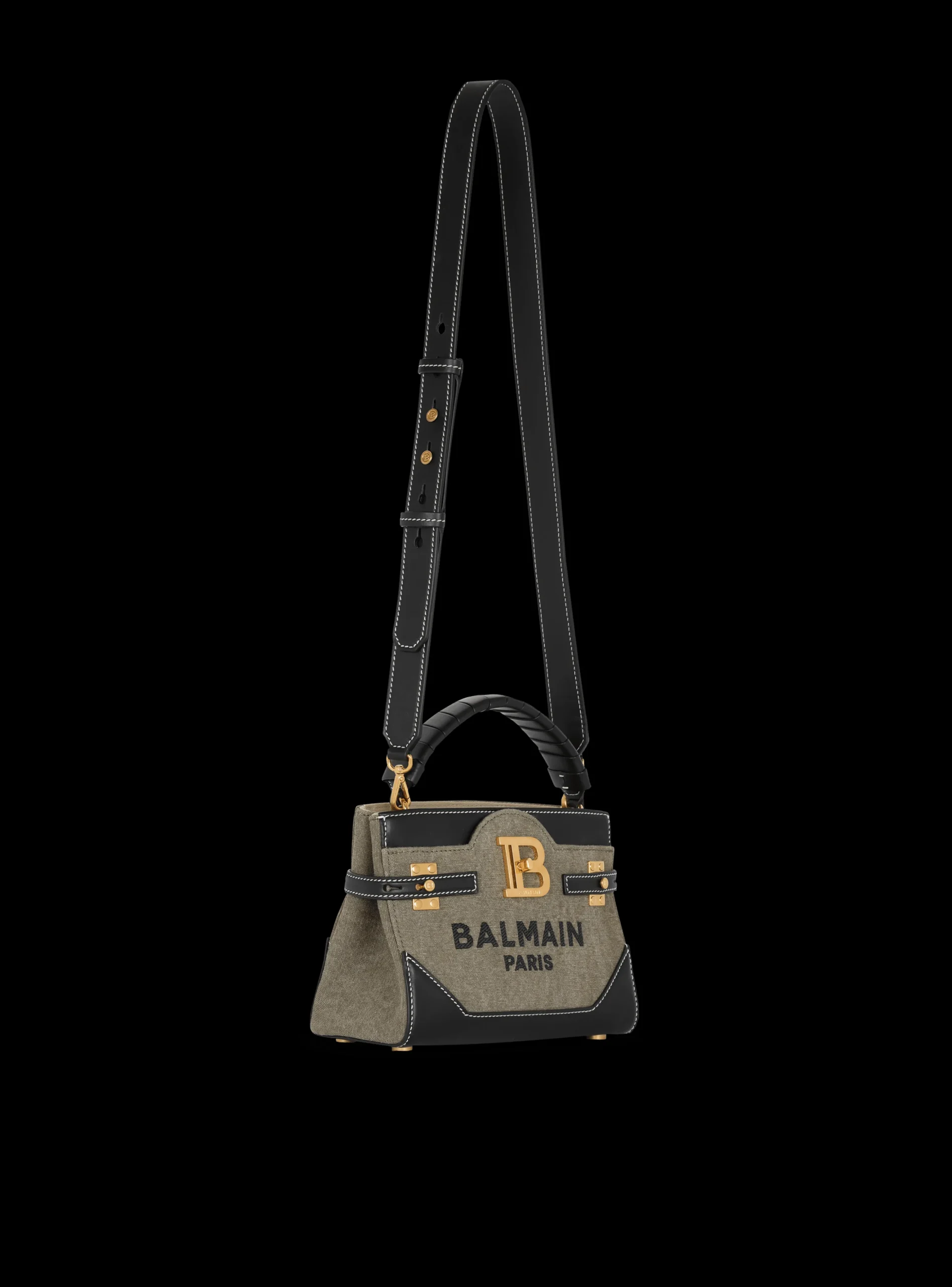 Women Balmain B-Buzz 22 Top-handle Bag In Canvas And Leather